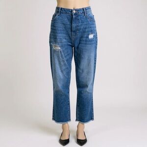 Plus High Rise Distressed Straight Leg Ankle Jeans - NEW